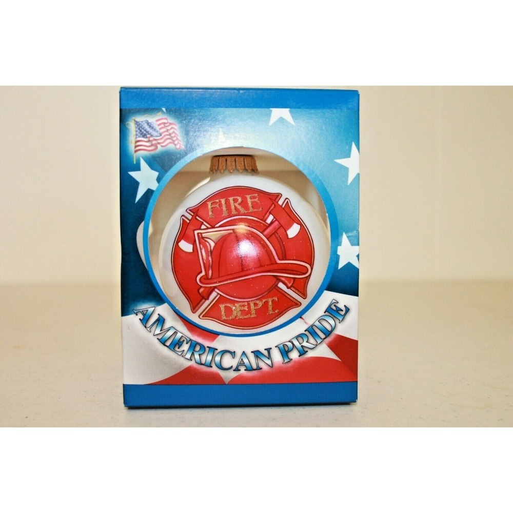 American Pride Fire‎ Fighter Glass Christmas Ornament NEW In Box
